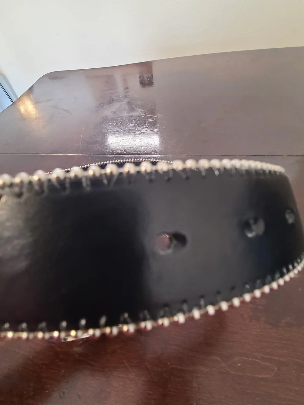 Guess Black Leather-Look Belt with Silver Beaded Edge